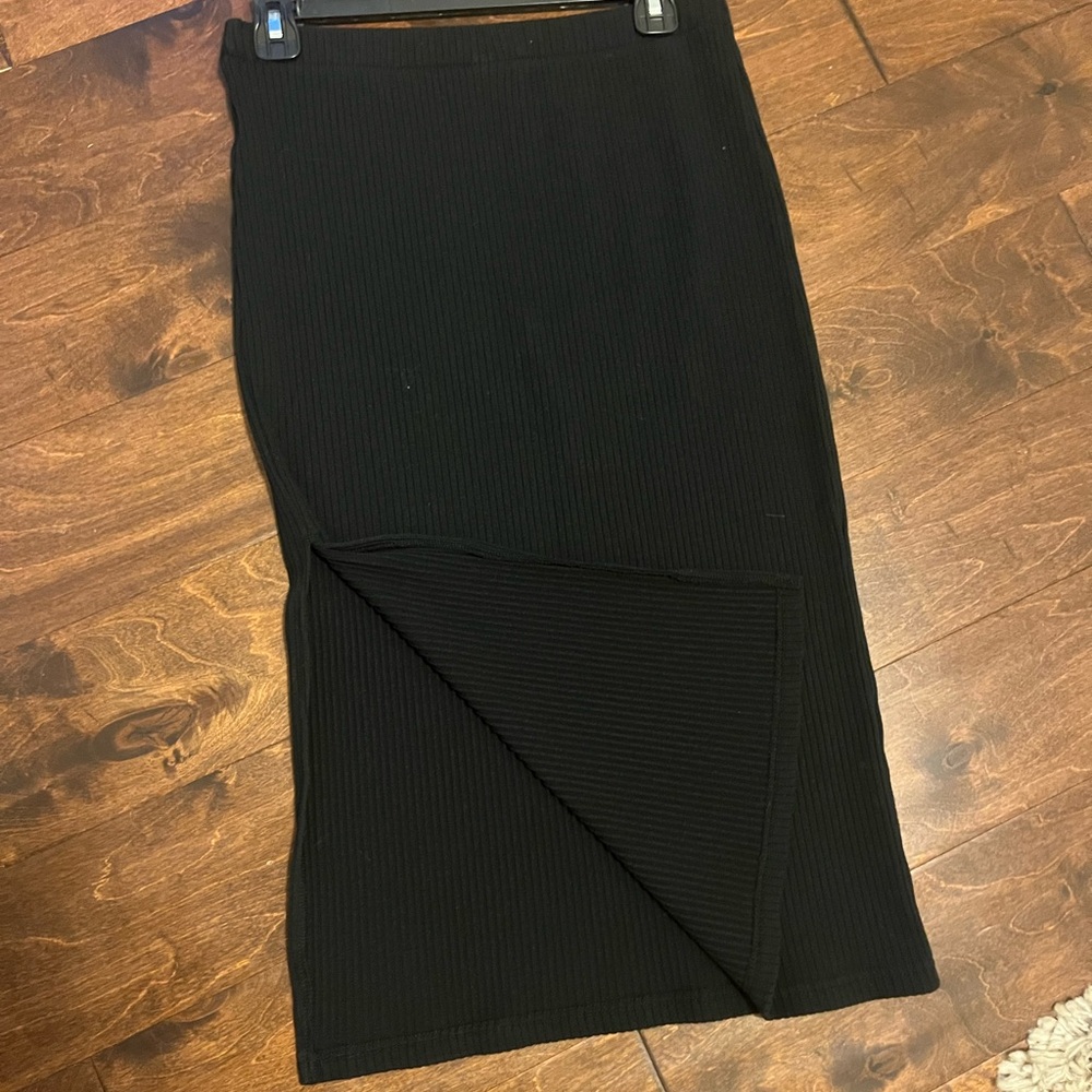 Time and Tru Black Asymmetrical Midi Pencil Skirt